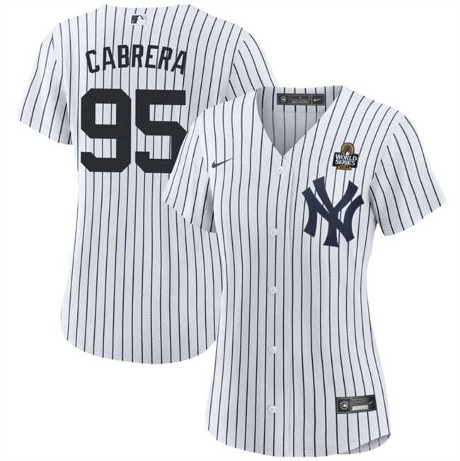 Womens New York Yankees #95 Oswaldo Cabrera White 2024 World Series Cool Base Stitched Jersey Dzhi